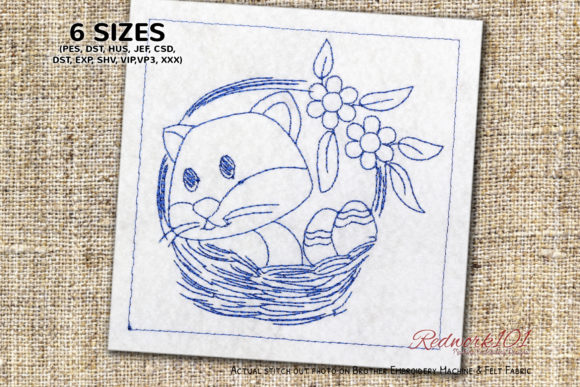 Cat in Easter Basket Redwork Review