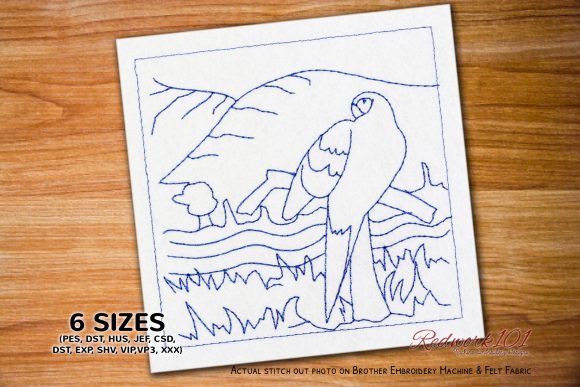 Colorful Scarlet Macaw Redwork for Holiday Crafts