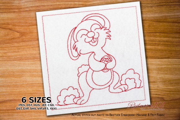 Easter Bunny Carrying Egg Redwork Design